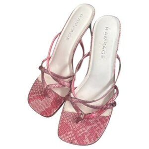 Rampage Women's 7.5 Pink Sandals Kitten Heel Snake Print Design Square Toe Y2K